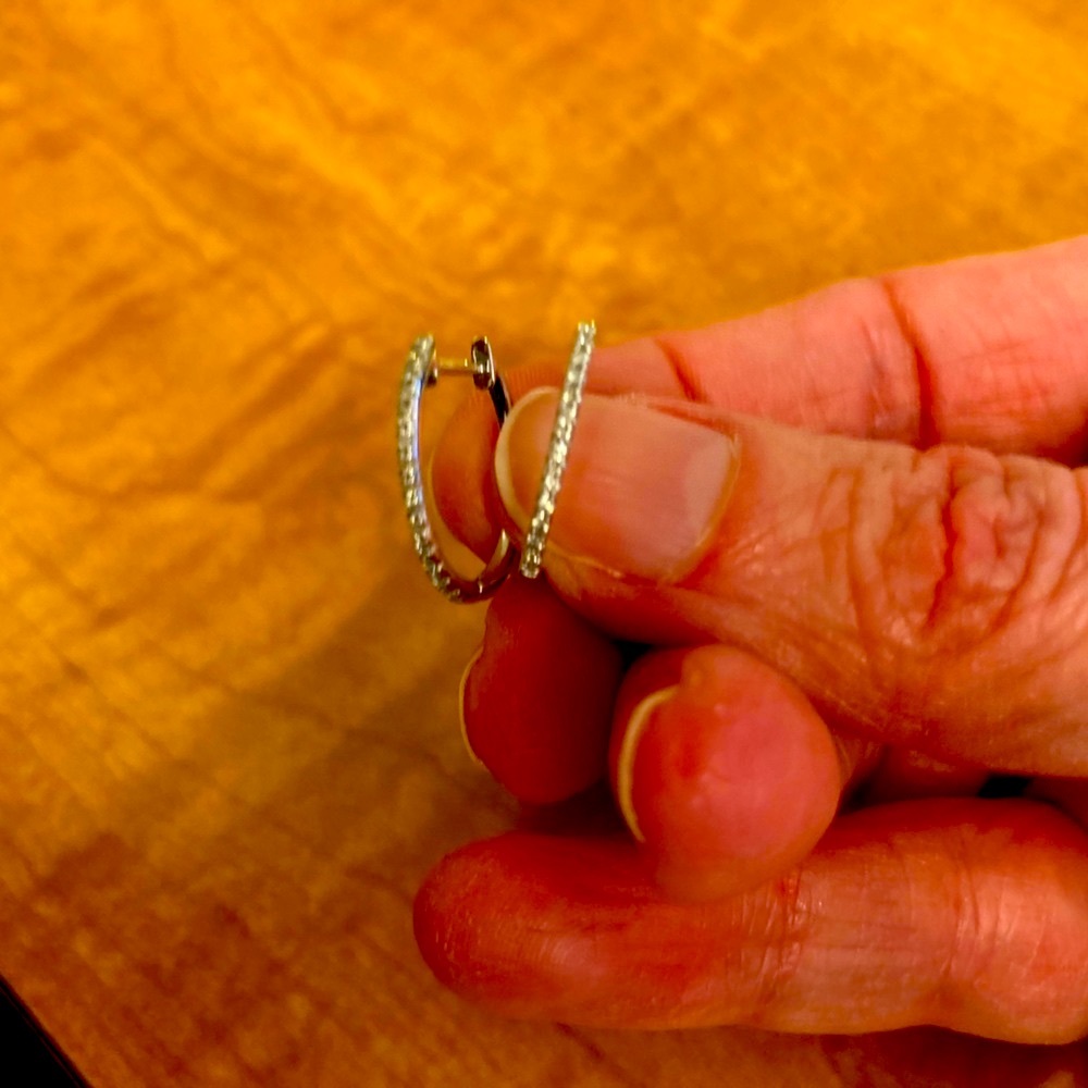 14kt White Gold Hoops with Pave Diamonds